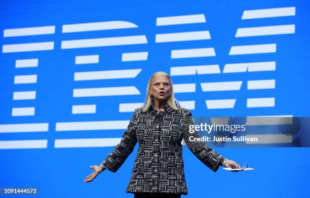 Chairman, President and CEO Ginni Rometty delivers a keynote address at CES 2019 at The Venetian Las Vegas on January 8, 2019 in Las Vegas, Nevada....