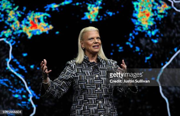 Chairman, President and CEO Ginni Rometty delivers a keynote address at CES 2019 at The Venetian Las Vegas on January 8, 2019 in Las Vegas, Nevada....