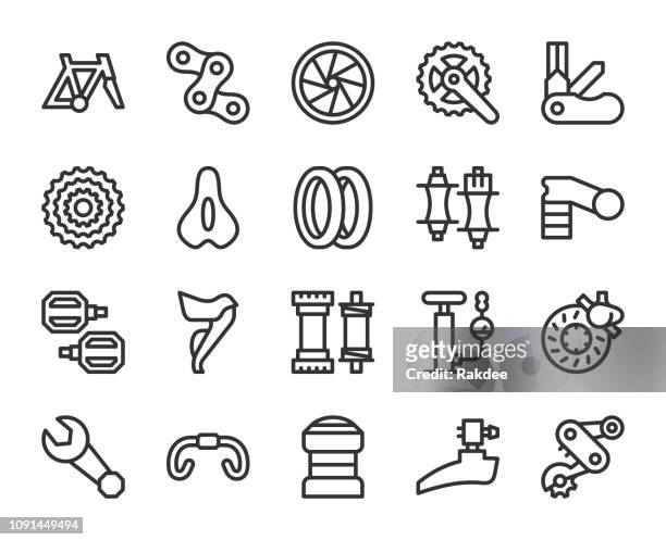 fahrradteile - linie symbole - maschinenteil hergestellter gegenstand stock-grafiken, -clipart, -cartoons und -symbole