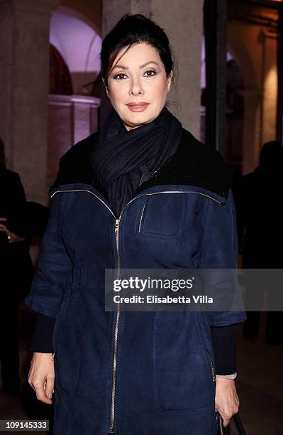 Edwige Fenech attends the "Percorso Di Lavoro" photography exhibition cocktail party held at Chiostro Del Bramante on February 15, 2011 in Rome,...