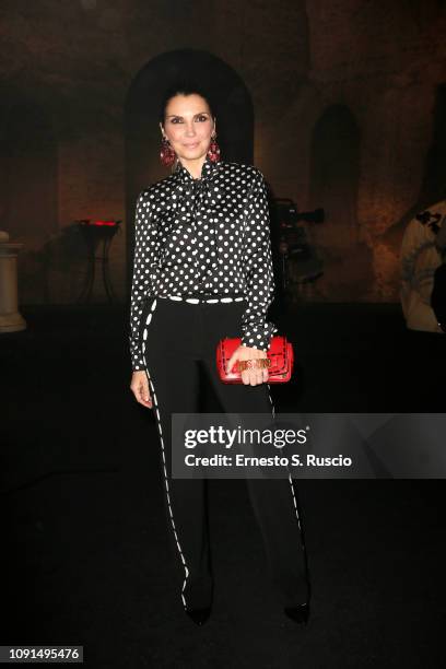Maria Pia Calzone attends Moschino Menswear Collection Autumn/Winter 2019/20 at Cinecitta on January 08, 2019 in Rome, Italy.