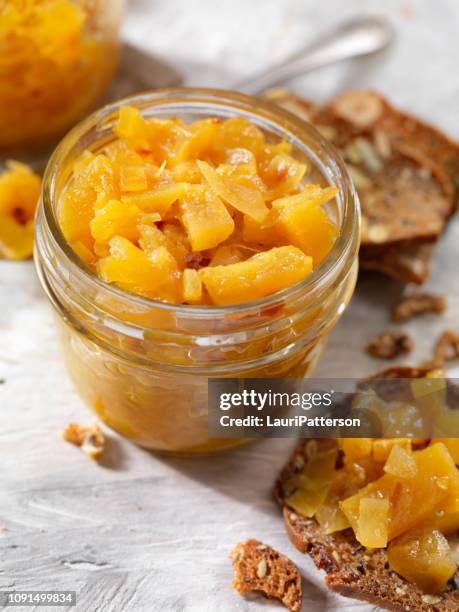 pineapple chutney with crackers - marmalade stock pictures, royalty-free photos & images