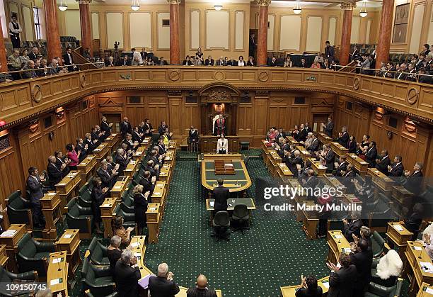 Prime Minister of Australia Julia Gillard speaks during an address to the House at Parliament on February 16, 2011 in Wellington, New Zealand. This...