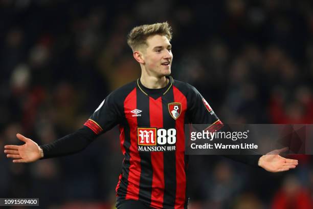 David Brooks of AFC Bournemouth celebrates after scoring his team's second goal during the Premier League match between AFC Bournemouth and Chelsea...