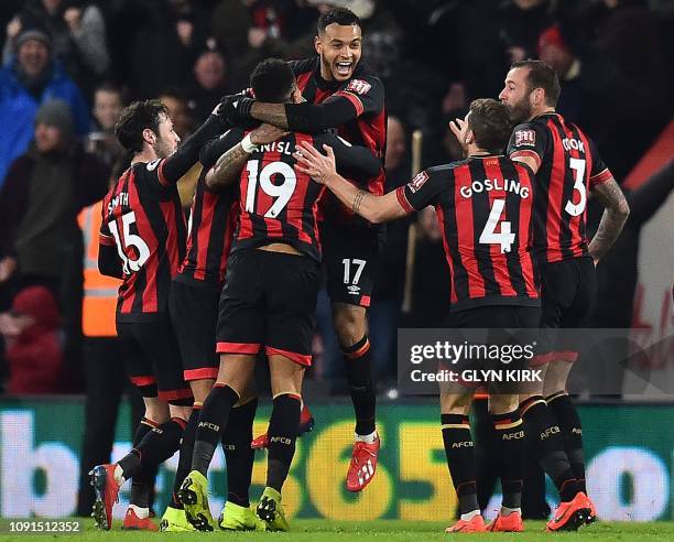 Bournemouth's Norwegian striker Joshua King celebrates scoring his team's third goal during the English Premier League football match between...