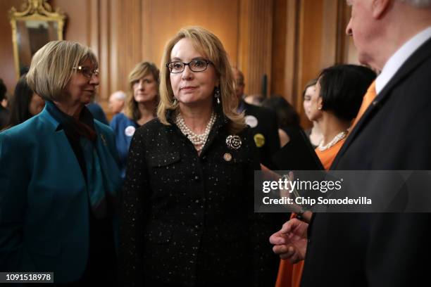 Former Arizona Congresswoman Gabby Giffords joins other gun violence survivors and safety advocates for a news conference to introduce legislation to...