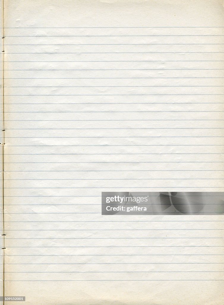 Sheet of old slightly yellowed lined note paper