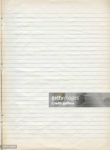 sheet of old slightly yellowed lined note paper - workbook stock pictures, royalty-free photos & images