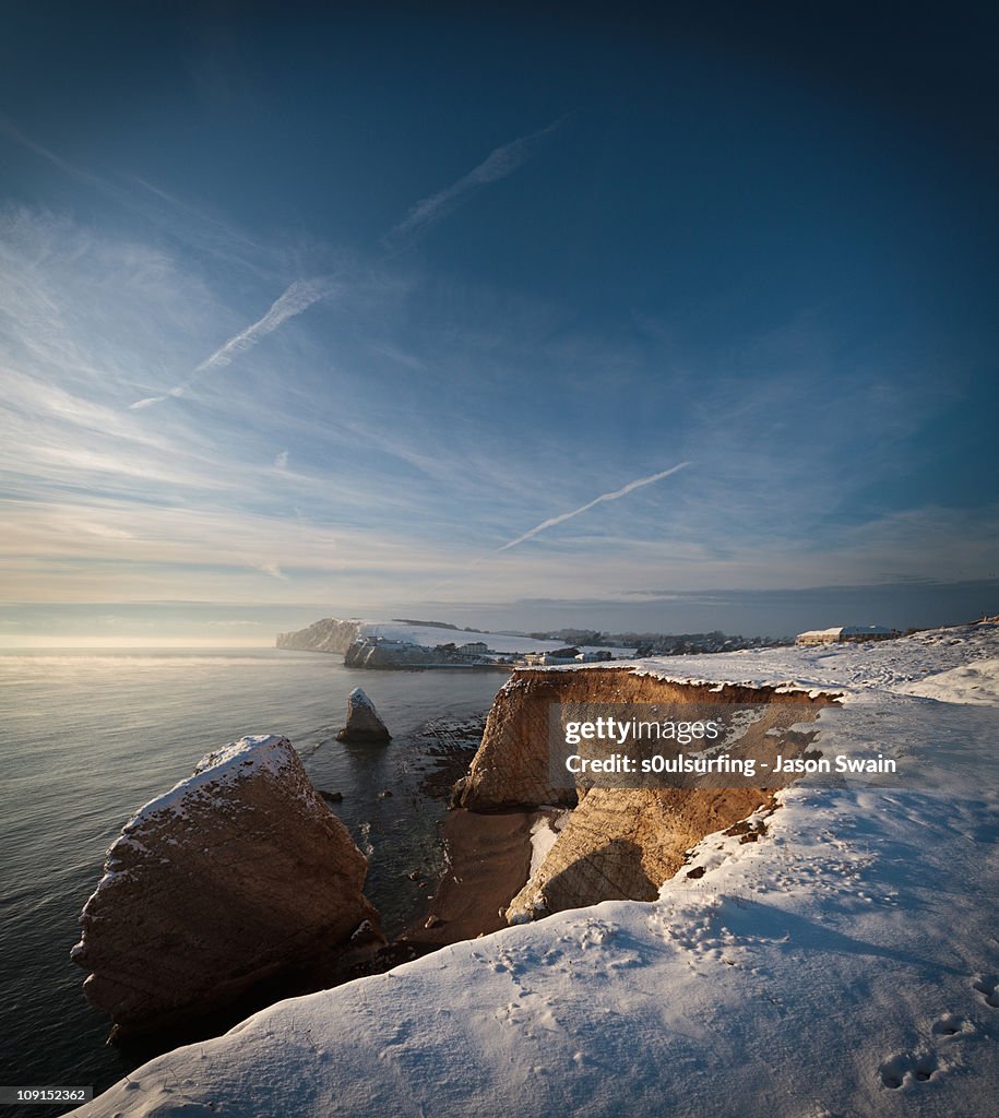 Golden hour in the snow at Freshwater Bay