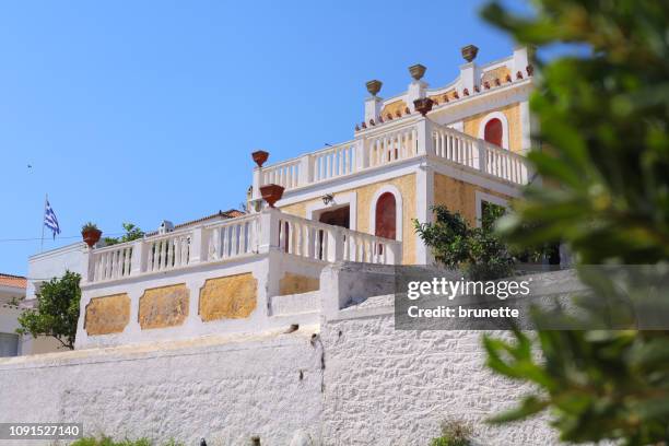 spetses island villa on promenade - spetses stock pictures, royalty-free photos & images