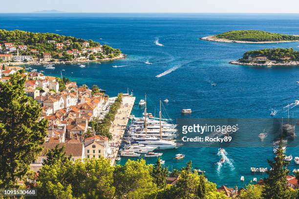 beautiful island and town of hvar, croatia - hvar stock pictures, royalty-free photos & images