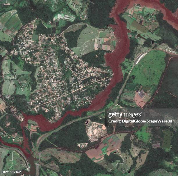 DigitalGlobe via Getty Images "after" imagery of the dam break near the town of Brumadinho in south central Brazil. Photo DigitalGlobe via Getty...