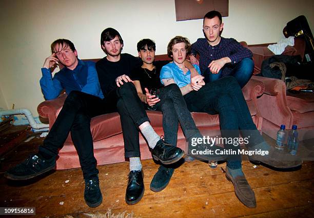 Rich Mitchell, Liam Arklie, Michael Hibbert, Alex Parry, Lewis Bowman of Chapel Club pose for a photoshoot backstage after their show at Talking...