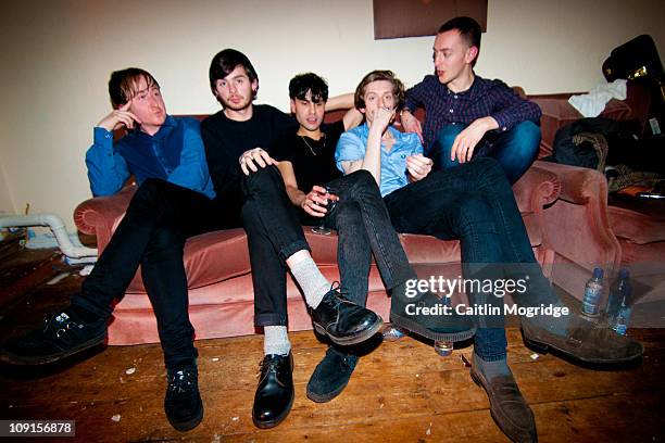 Rich Mitchell, Liam Arklie, Michael Hibbert, Alex Parry, Lewis Bowman of Chapel Club pose for a photoshoot backstage after their show at Talking...