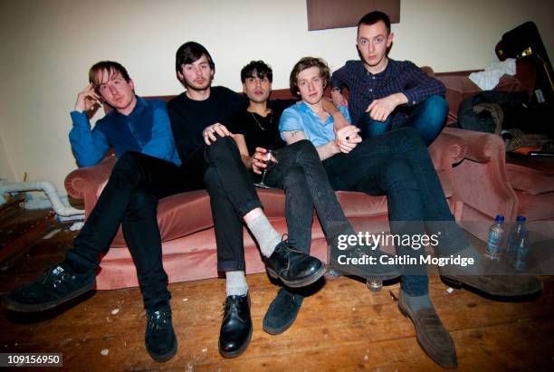 Rich Mitchell, Liam Arklie, Michael Hibbert, Alex Parry, Lewis Bowman of Chapel Club pose for a photoshoot backstage after their show at Talking...