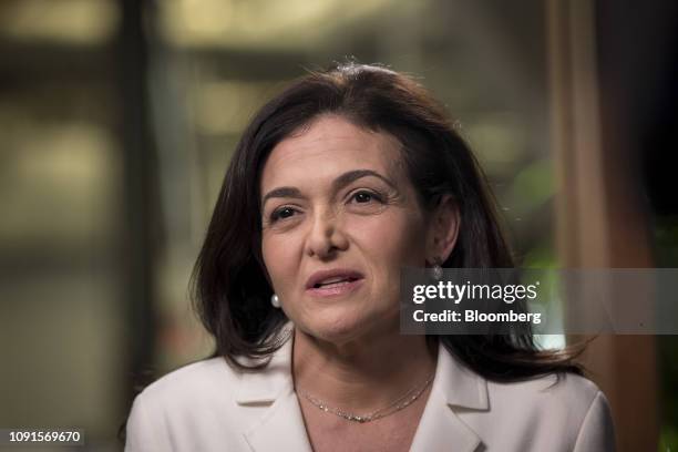 Sheryl Sandberg, chief operating officer of Facebook Inc., speaks during a Bloomberg Television interview at the company's headquarters in Menlo...