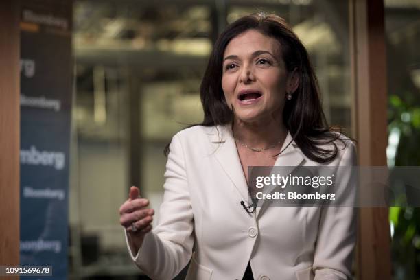 Sheryl Sandberg, chief operating officer of Facebook Inc., speaks during a Bloomberg Television interview at the company's headquarters in Menlo...
