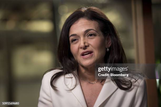 Sheryl Sandberg, chief operating officer of Facebook Inc., speaks during a Bloomberg Television interview at the company's headquarters in Menlo...