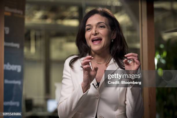 Sheryl Sandberg, chief operating officer of Facebook Inc., speaks during a Bloomberg Television interview at the company's headquarters in Menlo...