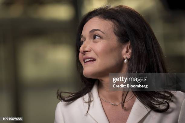 Sheryl Sandberg, chief operating officer of Facebook Inc., pauses while speaking during a Bloomberg Television interview at the company's...