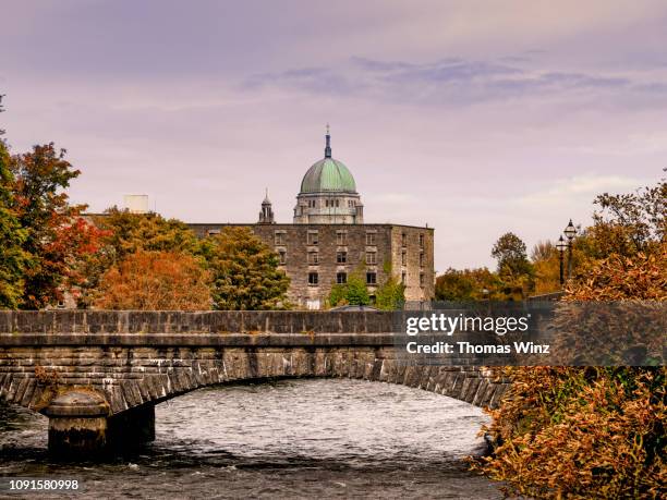 galway cathedral and river corrib - galway stockfoto's en -beelden