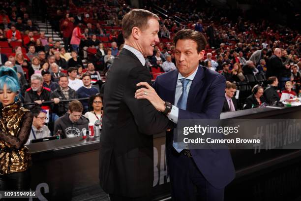 Terry Stotts of the Portland Trail Blazers and Quin Snyder of the Utah Jazz greet prior to the game on January 30, 2019 at the Moda Center Arena in...