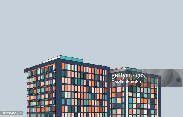 ilustraciones, imágenes clip art, dibujos animados e iconos de stock de ilustración 3d de la estructura del edificio de oficina moderna - bloque de oficinas