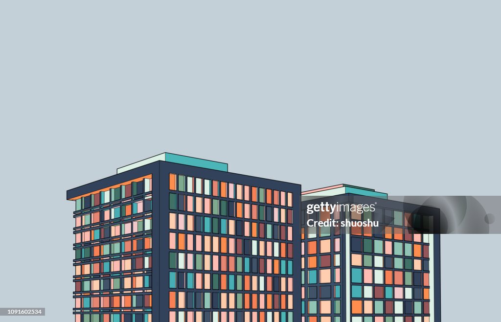 Modern office building 3D structure illustration