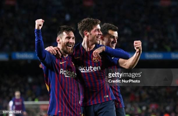 Sergi Roberto goal celebration during the match between FC Barcelona and Sevilla FC, corresponding to the secong leg of the 1/4 final of the spanish...