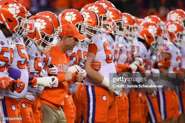 Head Coach Dabo Swinney and the Clemson Tigers prepare to take on the Alabama Crimson Tide during the College Football Playoff National Championship...