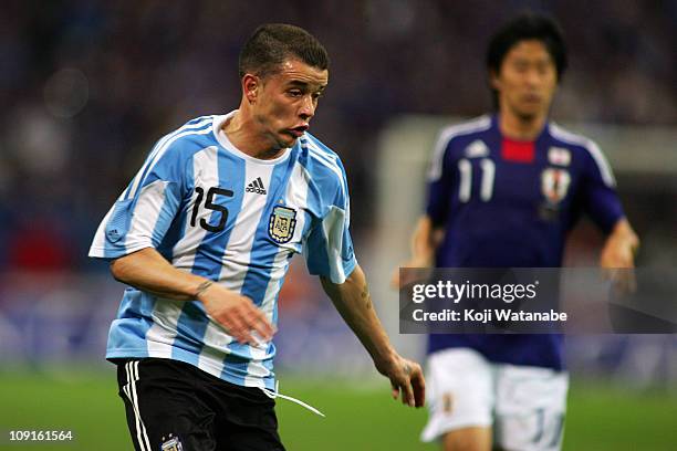 Andres D'Alessandro of Argentina in action during the international friendly match between Japan and Argentina at Saitama Stadium on October 8, 2010...