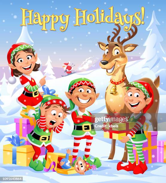 happy holidays - christmas elf stock illustrations