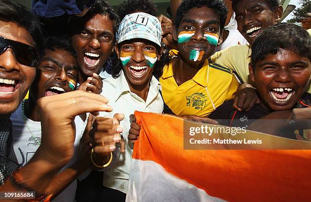 Indian cricket fans pictured during the 2011 ICC World Cup Warm up game against India and New Zealand at the MA Chidambaram Stadium on February 16,...