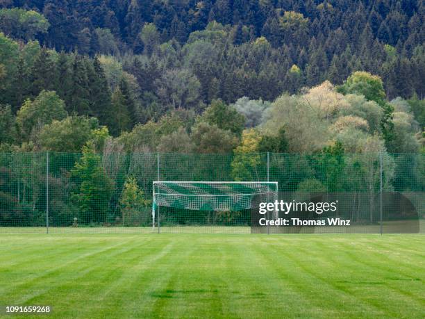 soccer goal in the countryside - football field bildbanksfoton och bilder