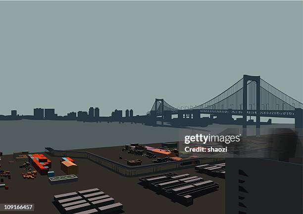 overlook wharf - cable stayed bridge stock illustrations