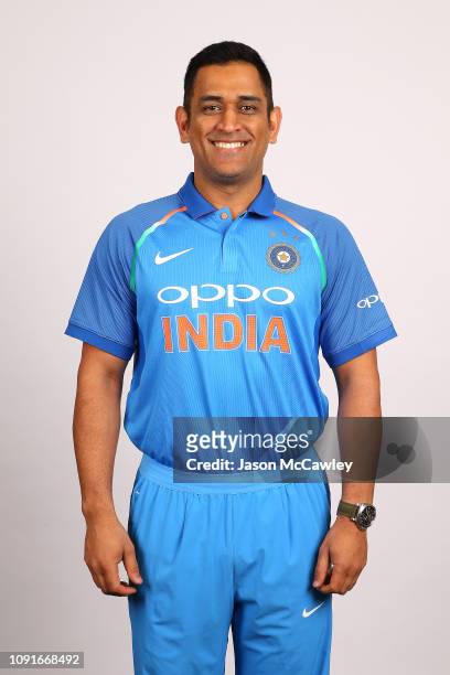 Dhoni poses during the India Men's ODI Headshots Session on January 09, 2019 in Sydney, Australia.
