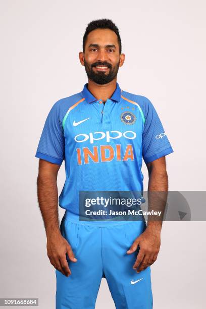 Dinesh Karthik poses during the India Men's ODI Headshots Session on January 09, 2019 in Sydney, Australia.