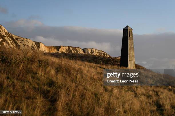 General view of the Samphire Hoe Tower, which was designed by Jony Easterby and Pippa Taylor, on January 09, 2019 near Dover, England.