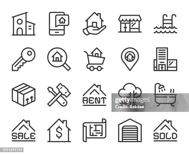 stockillustraties, clipart, cartoons en iconen met vastgoed - lijn pictogrammen - commercial real estate