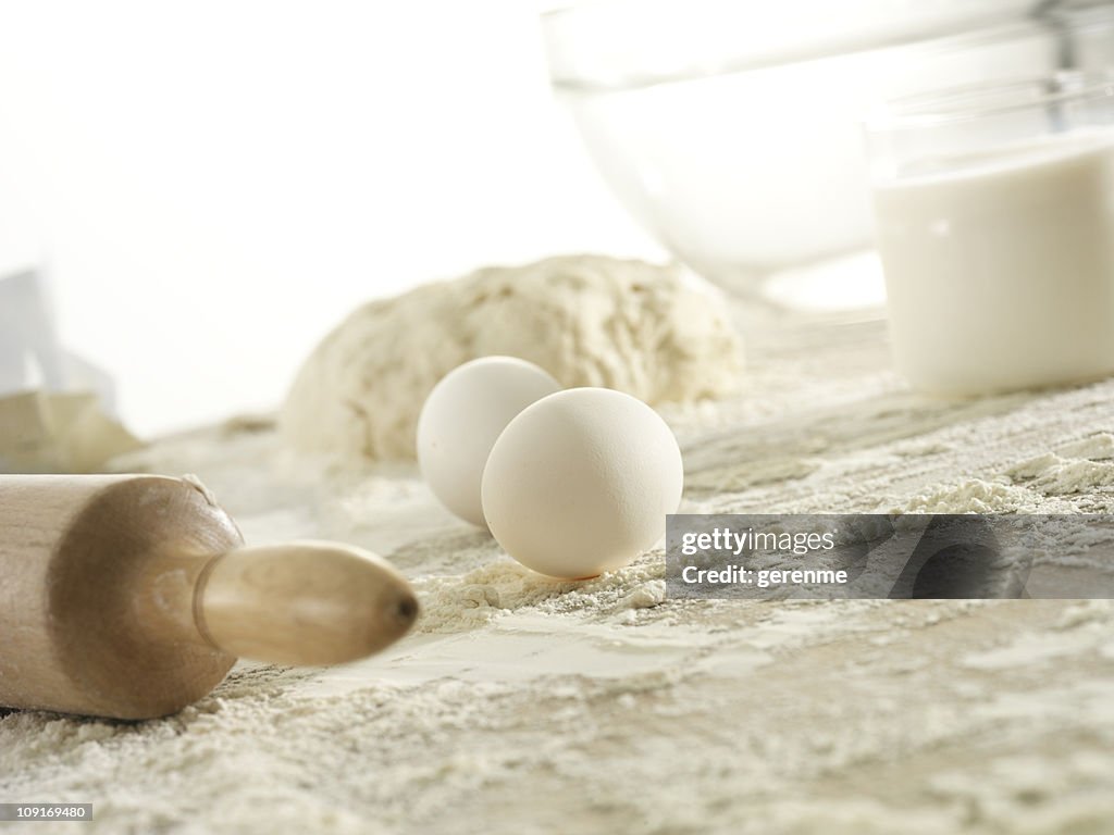 Baking ingredients on counter top