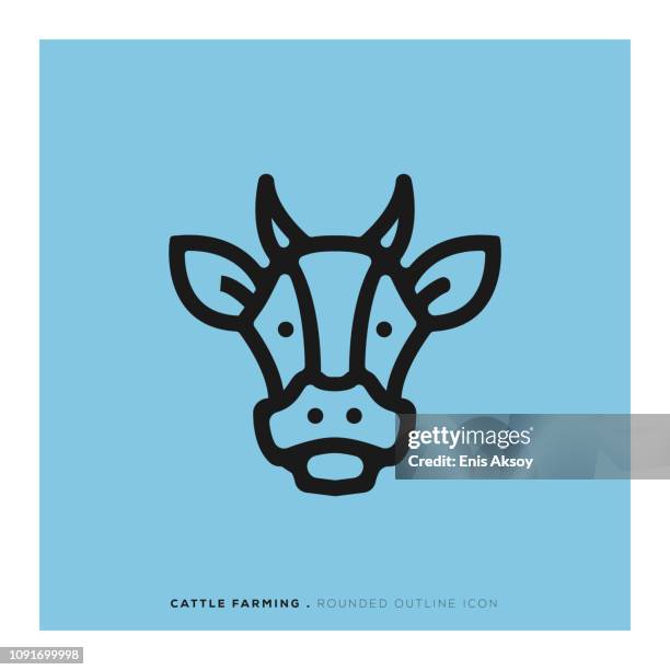 cattle farming rounded line icon - cow head stock illustrations