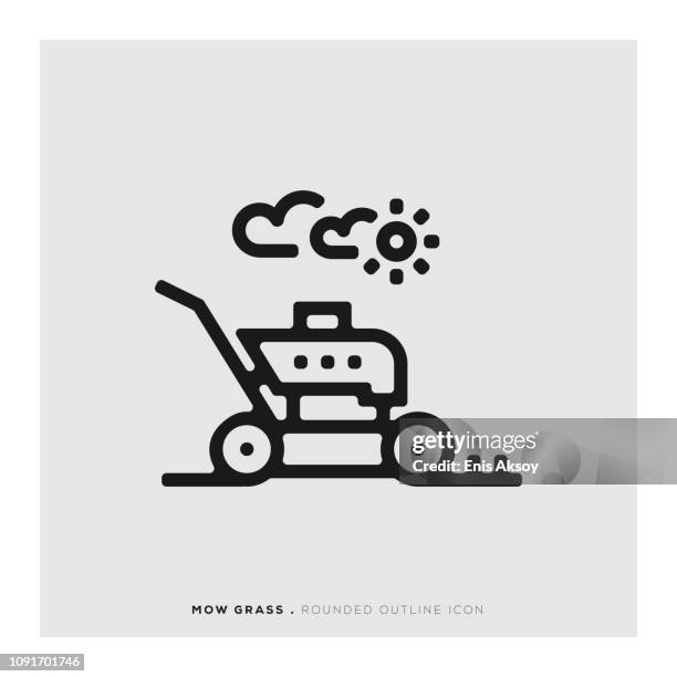 mow grass rounded line icon - lawn care stock illustrations