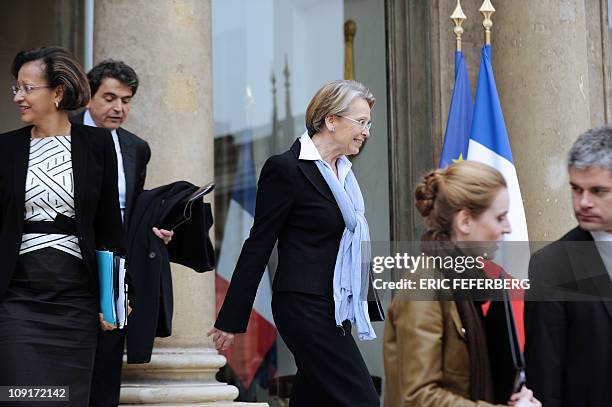 France's Foreign Affairs Minister Michele Alliot-Marie , Overseas Minister Marie-Luce Penchard , Foreign trade junior Minister Pierre Lellouche (,...