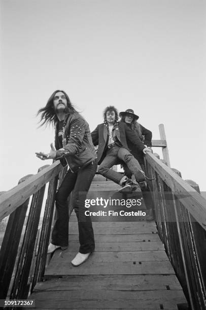 British rock band Motorhead posed on a playground ramp in Islington, London in December 1980. L-R Lemmy Kilmister, Phil 'Philthy Animal' Taylor,...