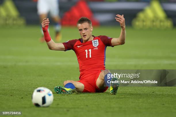June 2016 - UEFA EURO 2016 - Group B - Slovakia v England - Jamie Vardy of England reacts to being fouled - .