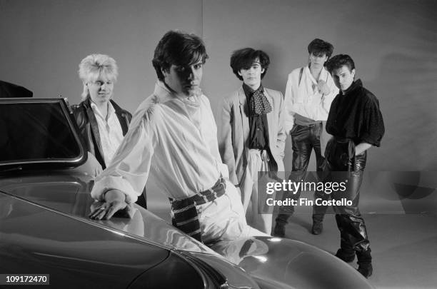 Duran Duran posed with a vintage car at the Paradise Garage nightclub in New York in April 1981. L-R Andy Taylor, Simon Le Bon, Nick Rhodes, John...