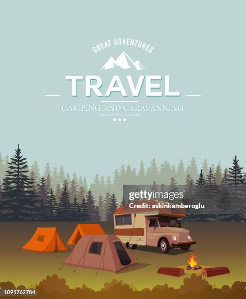 great adventures - camping campfire stock illustrations