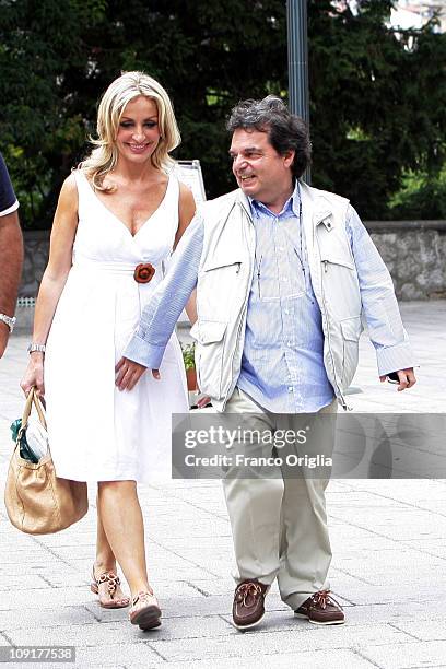 Italian Minister of Innovation Renato Brunetta walks with his fiancee Titti on August 11, 2009 in Ravello Amalfi Coast, Italy.