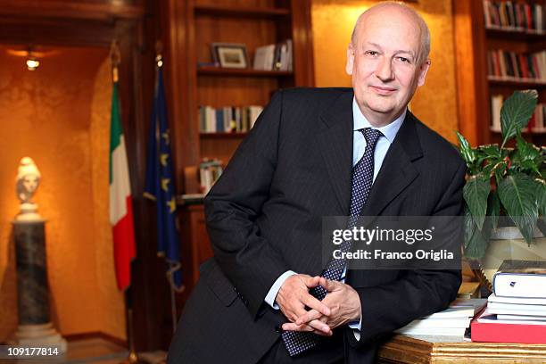 Italian minister of culture in the Berlusconi Cabinet, Sandro Bondi, poses at his studio of the Ministry of culture, on May 14 , 2010 in Rome, Italy.