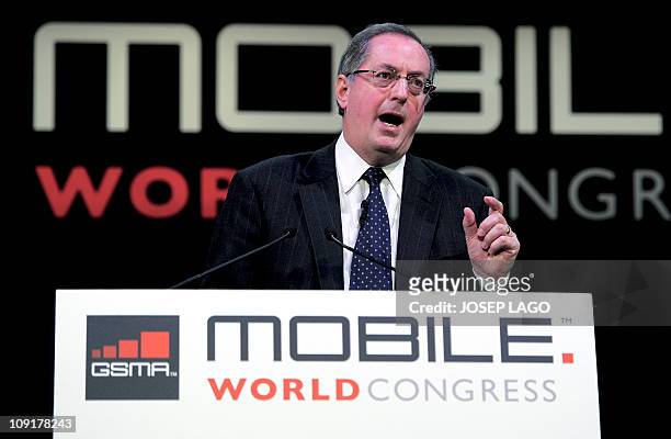 The president and chief executive officer of US giant Intel Corp., Paul Otellini, speaks on February 16, 2011 at the Mobile World Congress in...